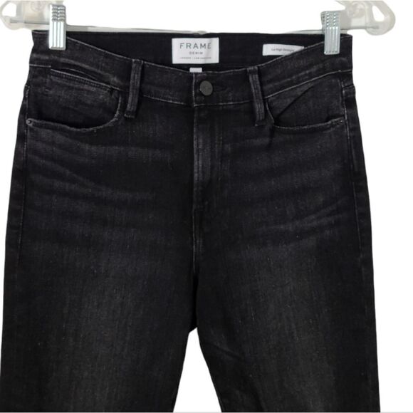 NWOT FRAME 29 Black Denim Le High Straight Side Fray Jeans in Killington Size 29 - Picture 9 of 16